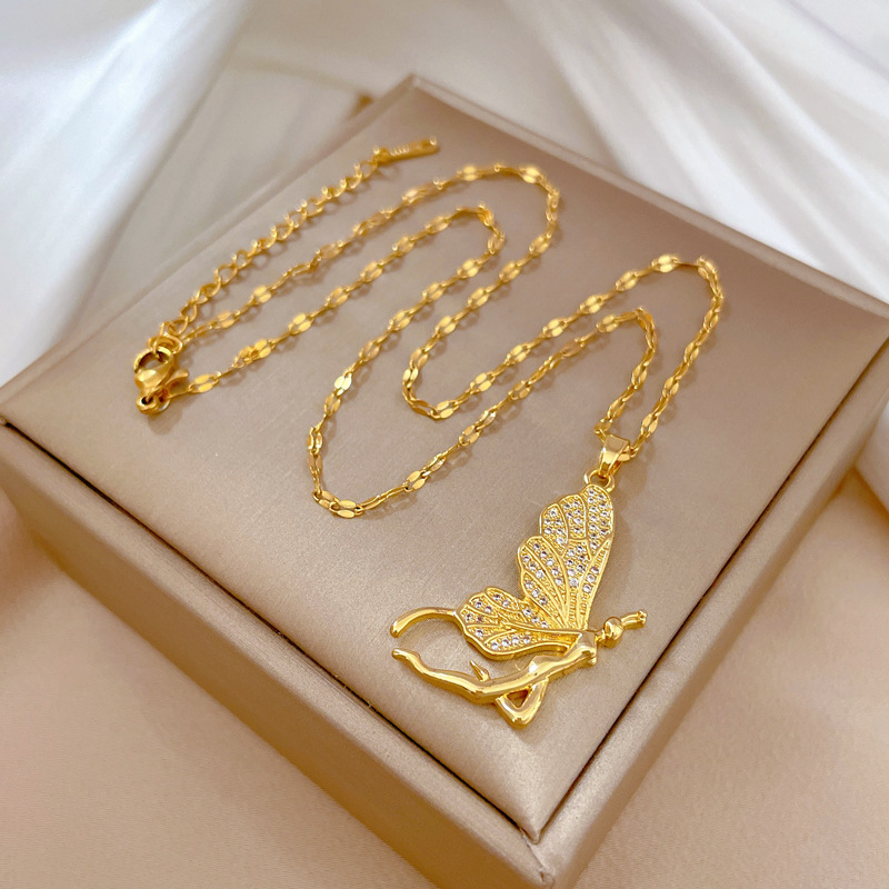Butterfly Clasp Deployant - Fashionable High-End Butterfly Pendant Necklace Women's