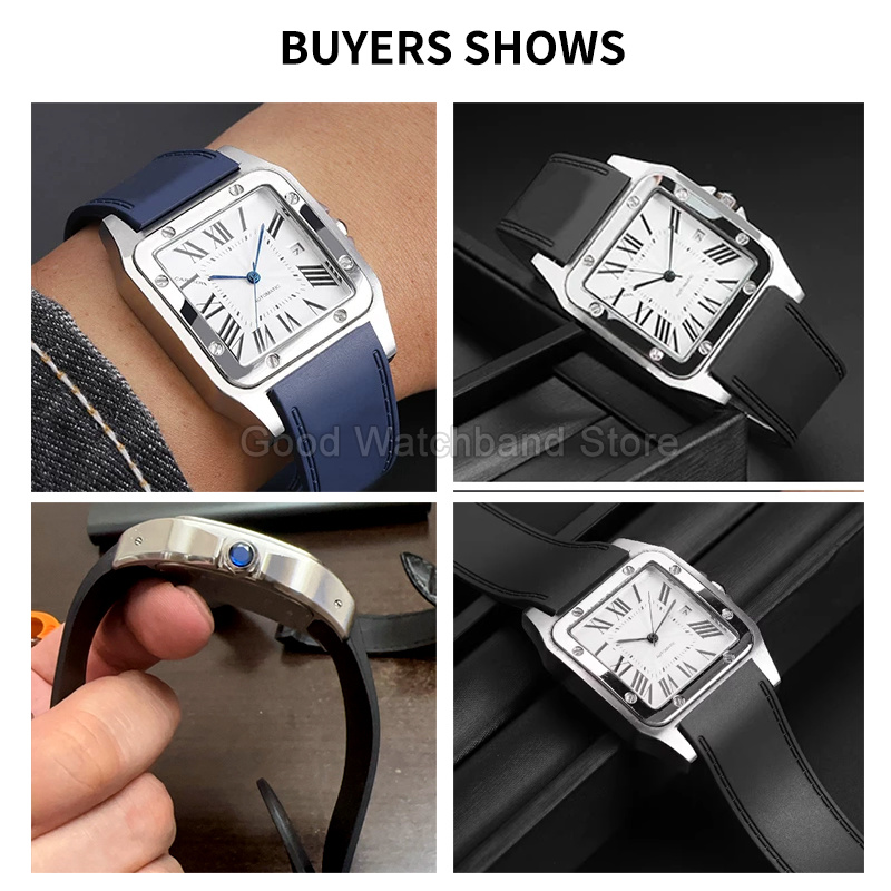 Black Blue High Quality Rubber - Cartier Watch Santos 评论和价格