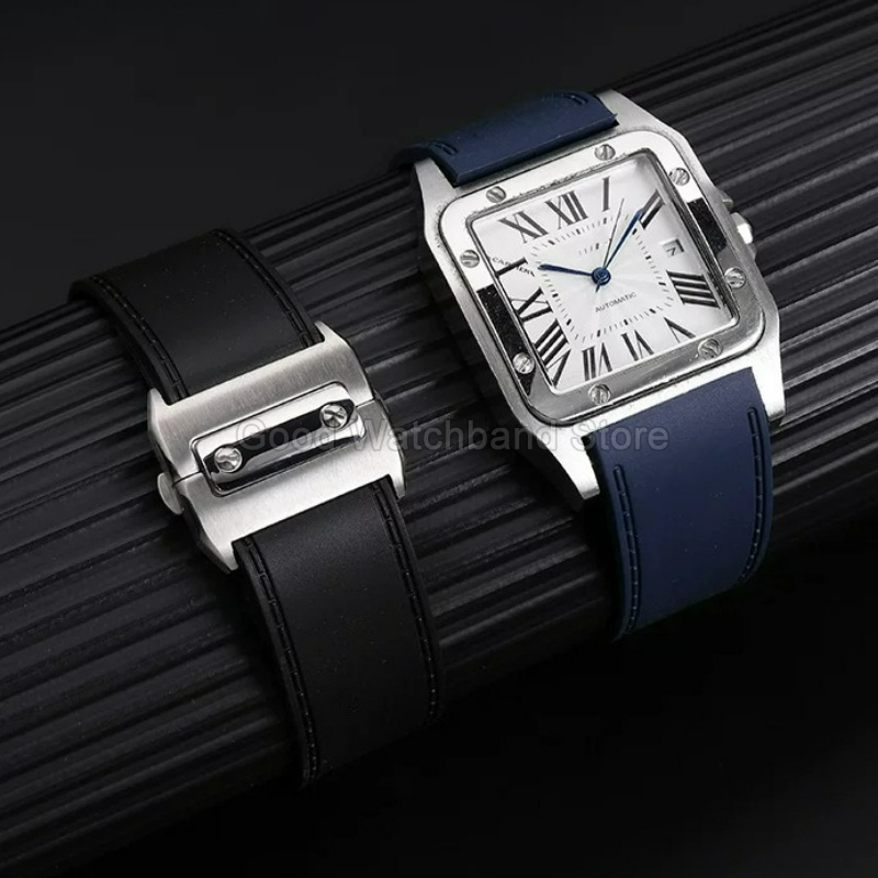 Black Blue High Quality Rubber - Cartier Watch Santos 评论和价格