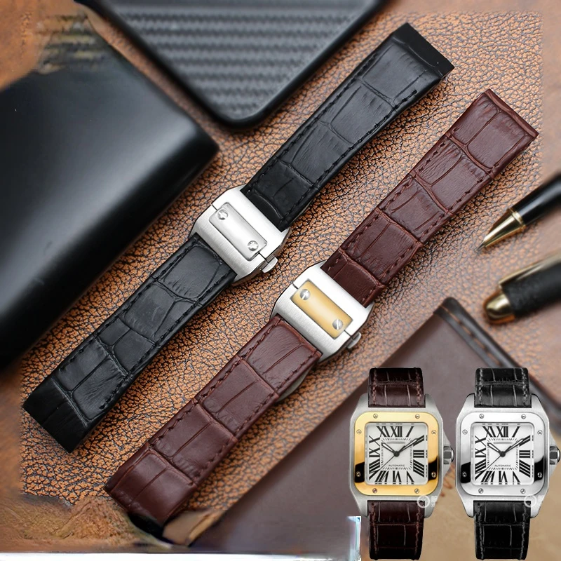 Genuine Leather Watchband for  - Cartier Watch Santos 评论和价格